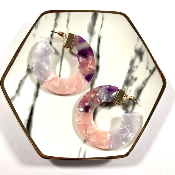 Cardi Pink Acrylic Purple Thick Circle Stud Hoop E - Picture 4 of 6